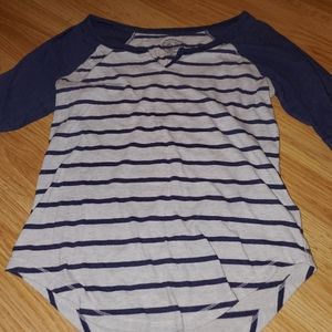 Blue and white baseball tee